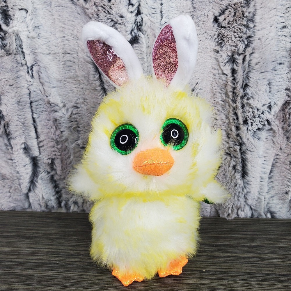 Ty Silk Coop Yellow Fuzzy Chick Bunny Ears Stuffed Plush Beanie Boos Easter Toy